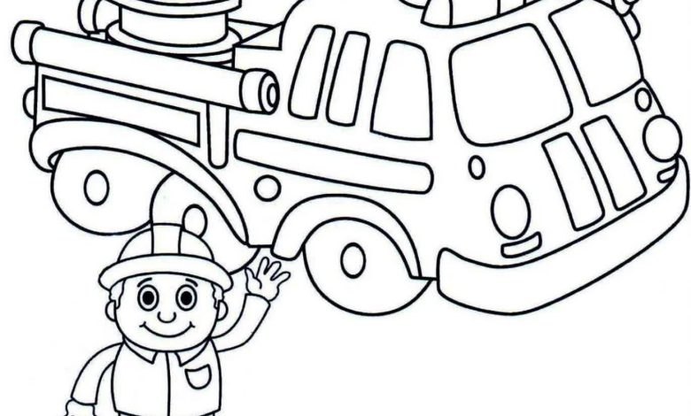 İtfaiye Aracı ve İtfaiyeci Boyama Sayfası