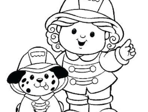 İtfaiyeci Çocuk ve Köpek Boyama Sayfası