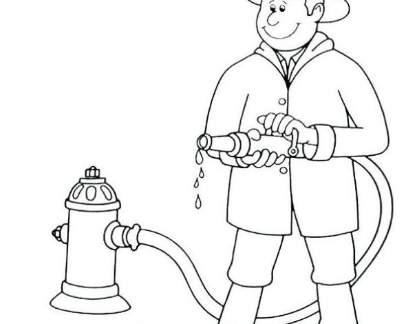 İtfaiyeci Boyama Sayfası - Yangın Hidrantı ve Hortumuyla İtfaiyeci Eğitici ve Eğlenceli Etkinlik