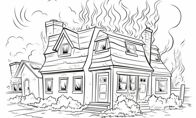 Yangın Temalı Boyama Sayfası Ev Yangını