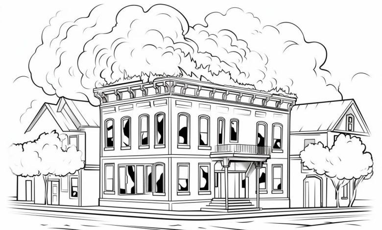 Yangın Temalı Tarihi Bina Boyama Sayfası