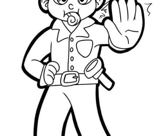 Polis memuru dur işareti çizergi boyama sayfası