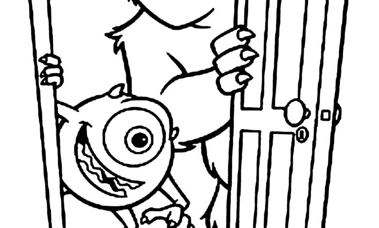 Kapıdan Bakan İki Komik Canavar Boyama Sayfası