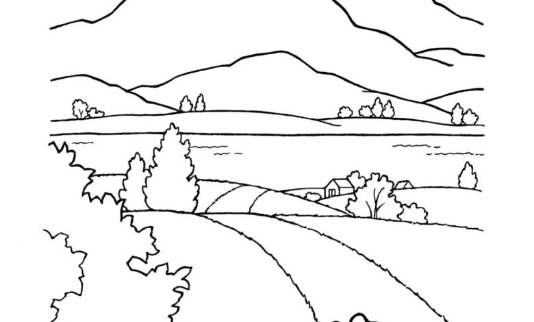 Dağlık Bölge Manzarası Boyama Sayfası