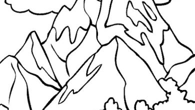 Dağ Manzarası Boyama Sayfası - Dağ, Bulut ve Ağaç Silüetleri