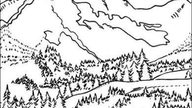 Dağ Manzarası Boyama Sayfası Çam Ağaçları ve Dağlar