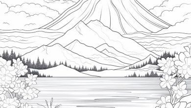 Dağ ve Göl Manzarası Boyama Sayfası