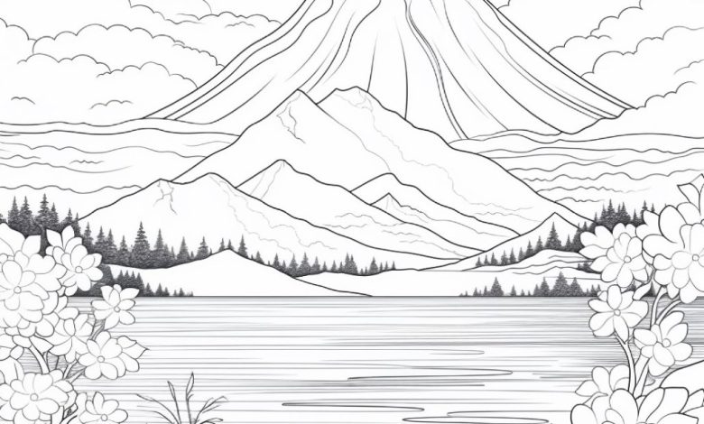Dağ ve Göl Manzarası Boyama Sayfası