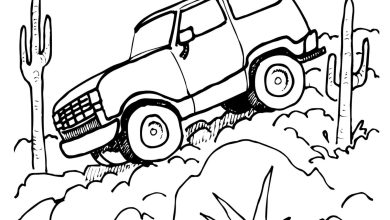 Çöl Manzarasında Tırmanan Arazi Aracı Boyama Sayfası