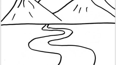 Dağ Manzaralı Boyama Sayfası (Basit ve Çocuklar İçin Uygun)