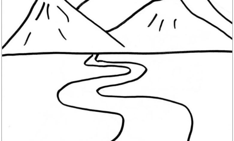 Dağ Manzaralı Boyama Sayfası (Basit ve Çocuklar İçin Uygun)