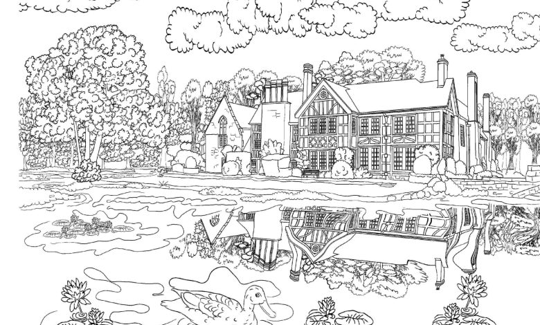 Kır Evi ve Gölet Boyama Sayfası - Doğa Manzarası Boyama Sayfası