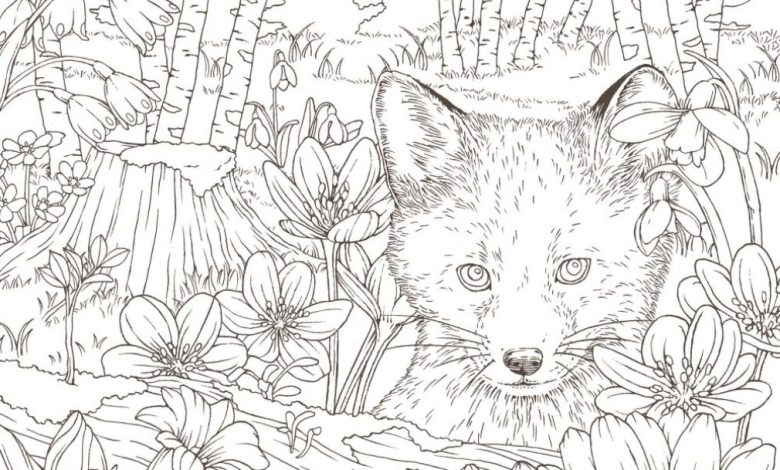 Ormanda Çiçeklerle Gizlenen Tilki Boyama Sayfası