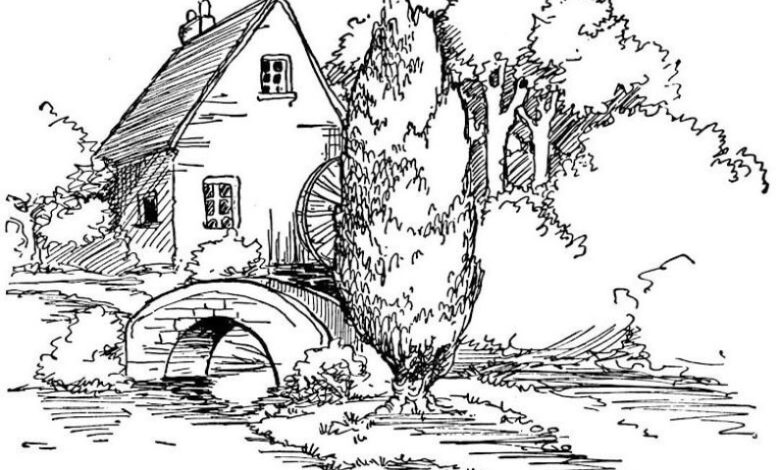 Kırsal Harabe Ev Boyama Sayfası - Güzel bir Doğa Manzarası