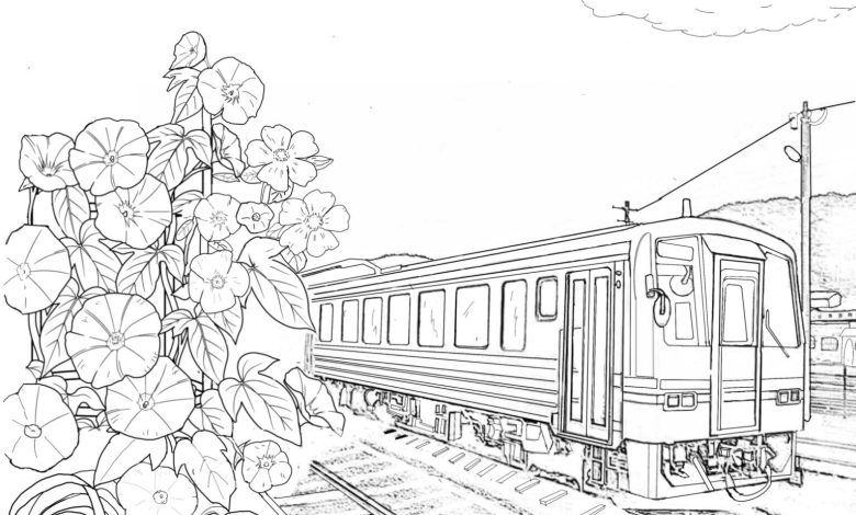 Trend Floral Desenli Tren ve Manzara Boyama Sayfası