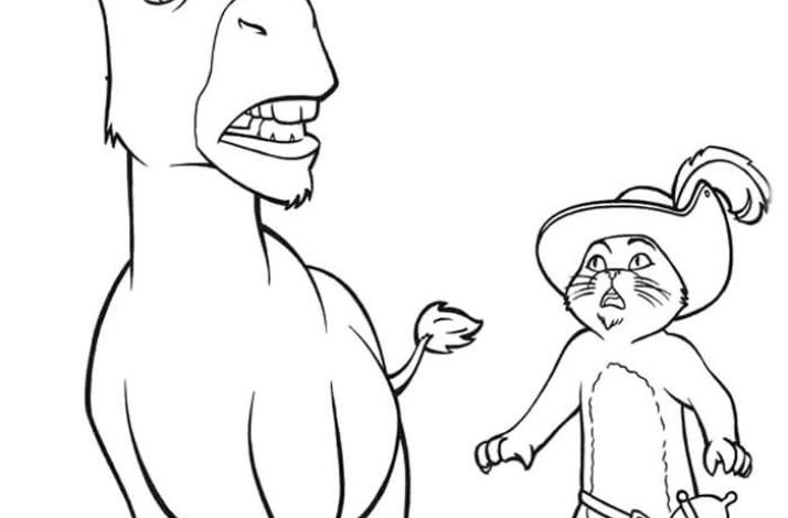 Eşek ve Çizmeli Kedi Boyama Sayfası - Çocuklar İçin Eğlenceli Karakter Boyama