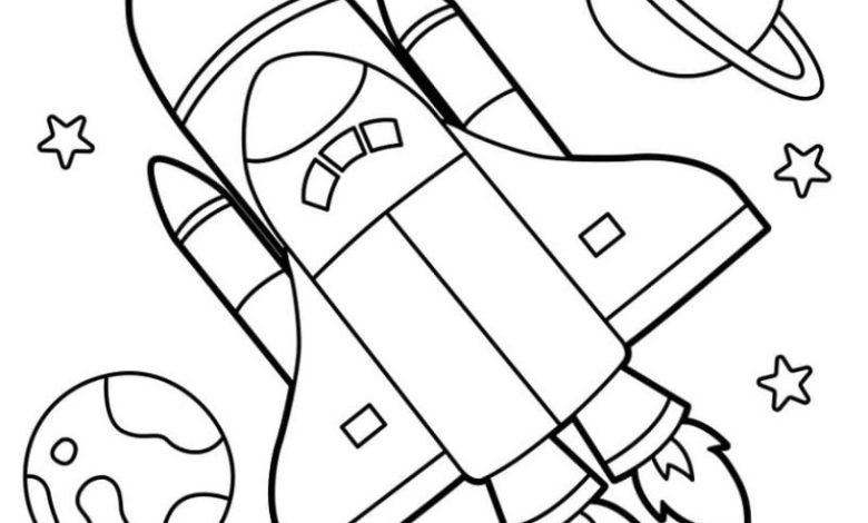 Uzay Macerası Roket ve Gezegenler Boyama Sayfası