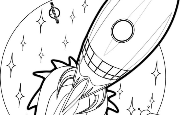 Uzay Roketi Boyama Sayfası Yıldızlar Arasında Macera