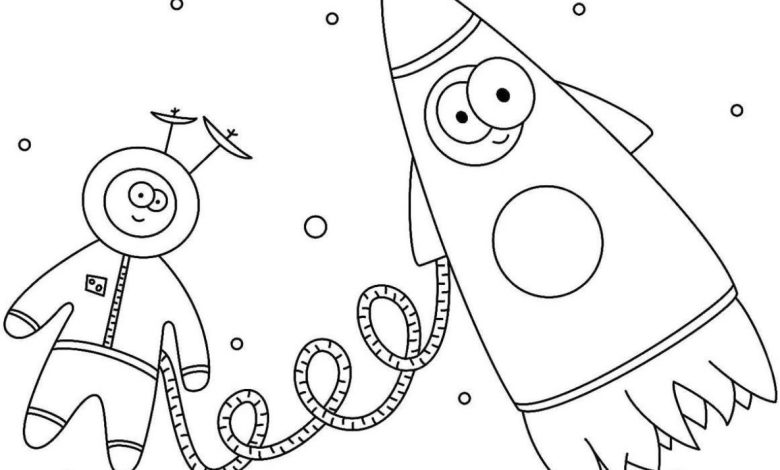 Uzay Macerası Boyama Sayfası Astronot ve Roket Eğlencesi