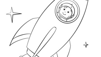 Çocuk Astronot ve Roket Boyama Sayfası Uzayda Macera