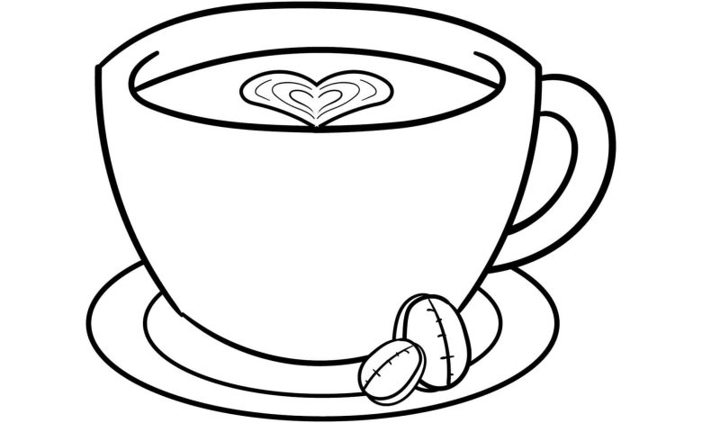 Kahve Fincanı Boyama Sayfası Latte Sanatı ve Kahve Çekirdekleri