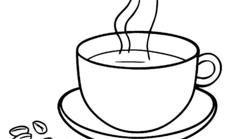 Kahve Fincanı ve Kahve Çekirdekleri Boyama Sayfası