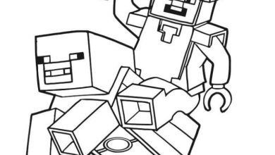 Minecraft Temalı Boyama Sayfası Savaşçı ve Domuz