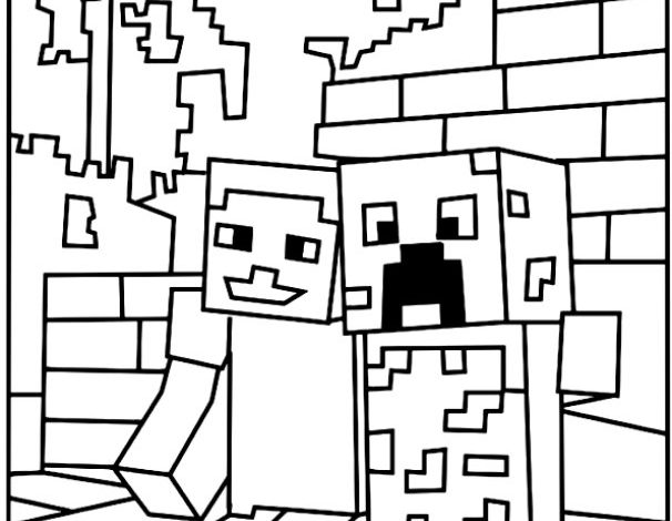 Minecraft Karakterleri Creeper ve Arkadaşı Boyama Sayfası