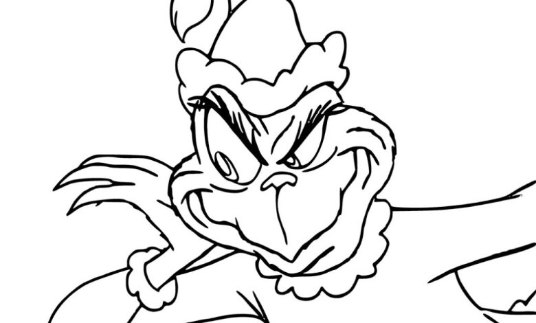 Grinch Noel Şapkalı Komik Boyama Sayfası