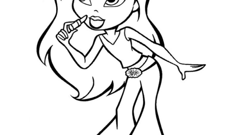 Bratz Karakter Boyama Sayfası - Moda ve Makyaj Temalı Çizim