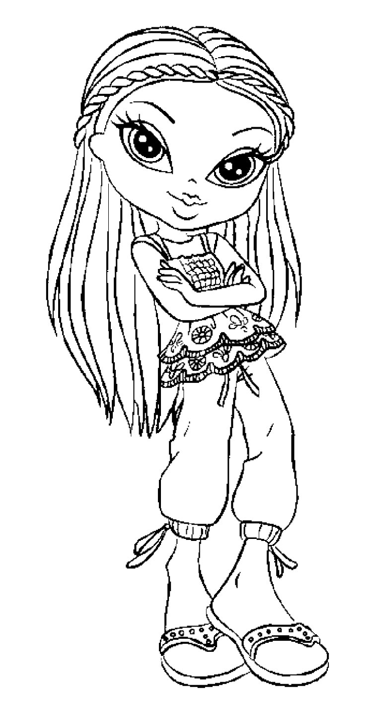 Çizgi Karakterler için Şık Kız Çocuk Boyama Sayfası