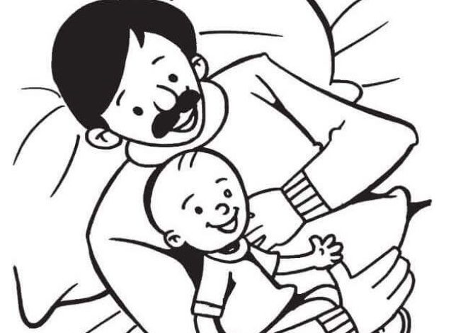 Baba ve Bebek Boyama Sayfası Aile Sevgisi ve Keyifli Anlar